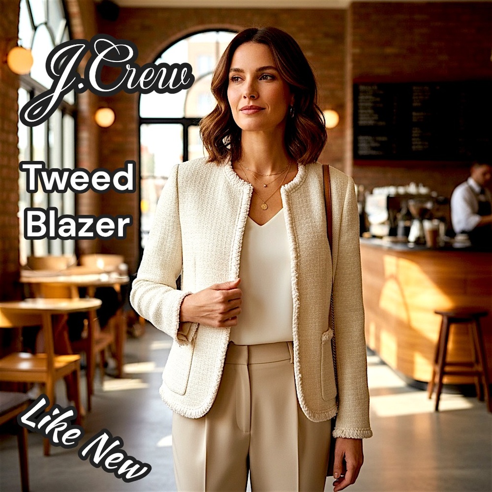 Like New 🌸 J.Crew Cream Braided Tweed Blazer, Satin Lining, Office Style - Picture 14 of 17